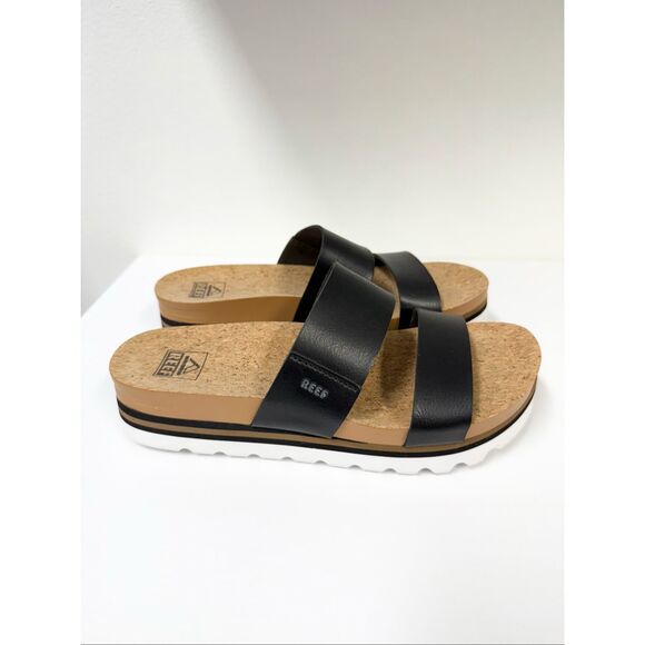 Reef Cushion Vista Hi Two Strap Sandals Black 8 - Picture 1 of 8
